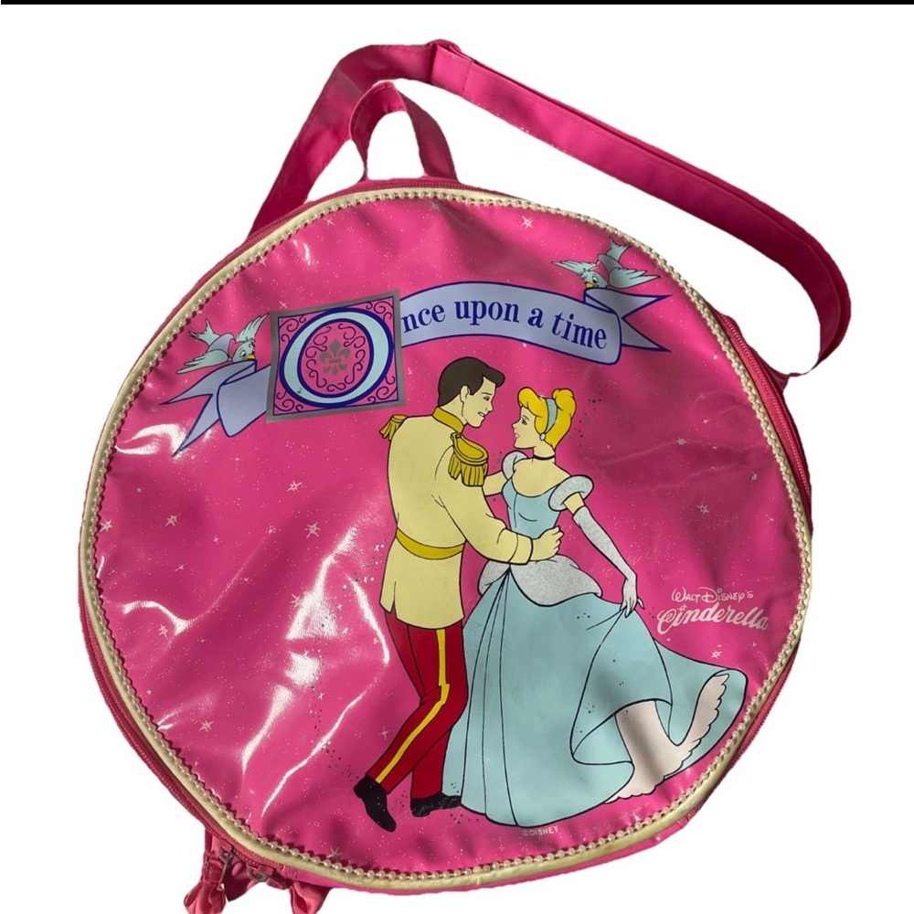 Vintage Disney’s Cinderella Round Luggage/Train Case Pink Case With Pearl Trim
